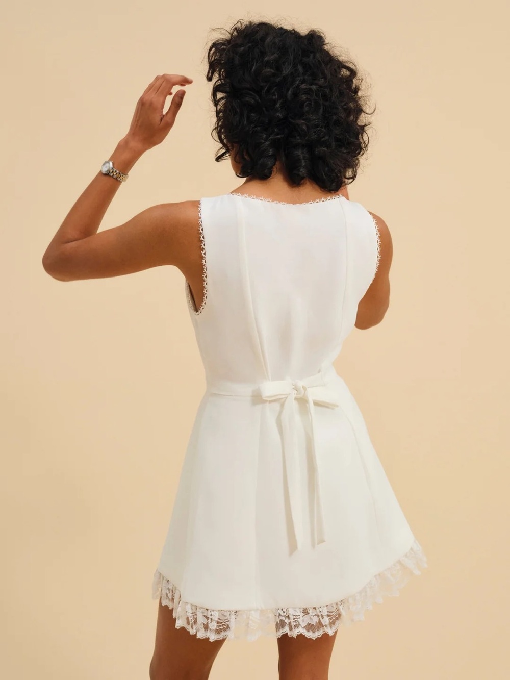 For Love And Lemons White Lace-Trim Button Mini Dress - Picture 3 of 4